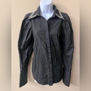 NWT Flamant Rose Western Rhinestone Puff Sleeve Button Down Cowgirl Shirt, Sz M